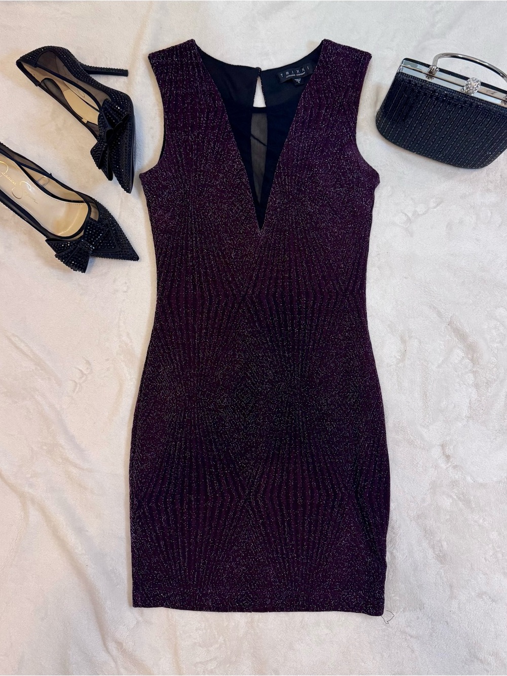 Trixxi Sparkling Plum V-Neck Bodycon Mini Dress